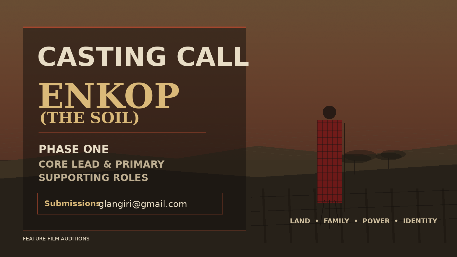 Casting Call: Now casting for the feature film ENKOP (THE SOIL)
